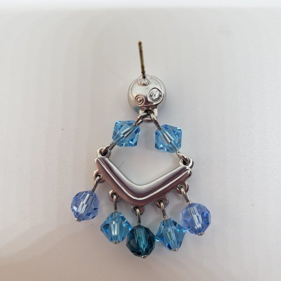 Swarovski Crystal Blue Chandelier Dangle Drop Silver Post Earrings - Picture 5 of 12